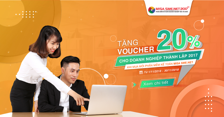 Tặng Voucher 20% cho Doanh nghiệp thành lập 2017 khi mua mới phần mềm kế toán MISA SME.NET